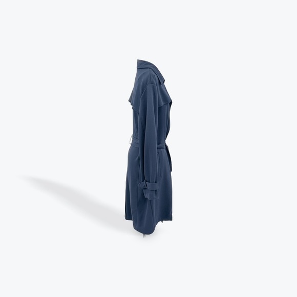 Liz Claiborne Women's XL Blue Trench Coat Belted‎ Collared Long Sleeve Classic - Picture 4 of 7